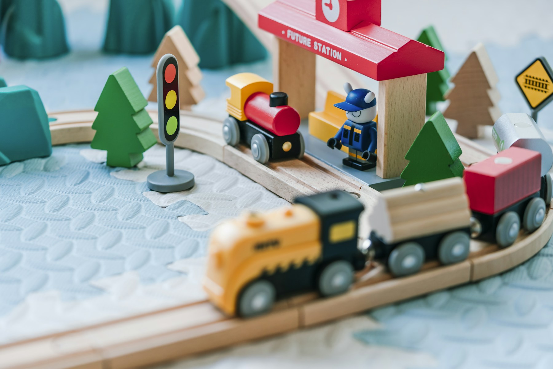 Colourful wooden railway set